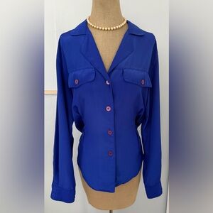 Christian Dior Vintage Long Sleeve Button Up Top - In Cobalt Blue